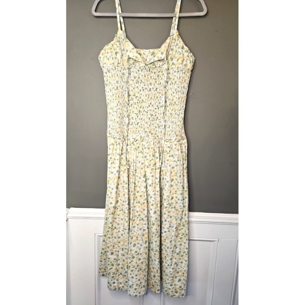 Free People Lavender Daze Green Yellow Dress Med Smocked Drop Waist Cottage NWOT - Picture 6 of 10
